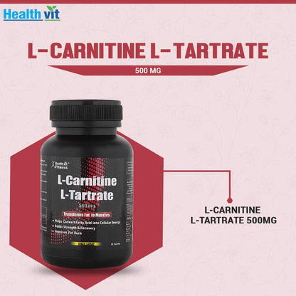 Healthvit L-Carnitine L-Tartrate 500 mg  Weight Loss Supplement Fat Burner Muscle Recovery Pre  Post workout Supplement - 60 Tablets