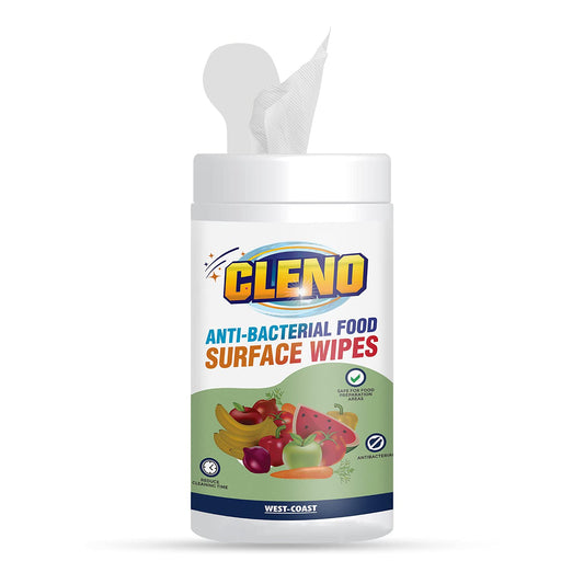 Cleno Anti-Bacterial Food Surface Wet Wipes Cleans Surface of Milk PacksFruitsVegetables  CrockeryRemoves GermsBacteriaChemicals  Waxes - 50 Wipes