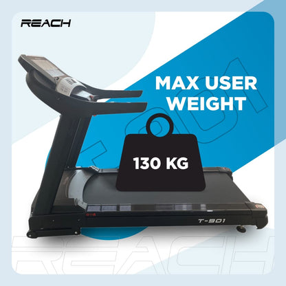 Reach T-901 Treadmill: 7 HP Motor, Auto Incline, LCD Display, 24 Preset Programs, 24 km/h, Max User Weight 130 kg.