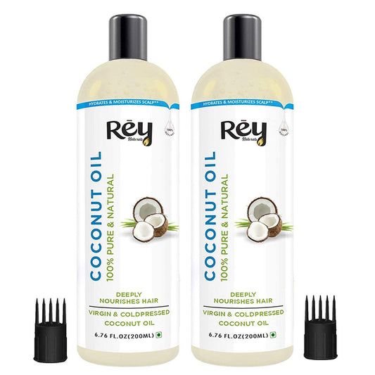 Rey Naturals Extra Virgin Coconut Oil Cold Pressed  Hair Growth Oil For Men  Women  Cold pressed Coconut Oil For All Skin  Hair Types  Coconut Hair Oil For Healthy Hair - 200ml Each