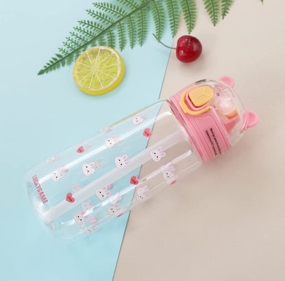 Homestic Sipper Bottle with Straw for Kids  Teddy Tumbler Sipper Cup I Cute Water Bottle with LidFood Grade PlasticOne Click OpenLeak Proof BPA Free 420 ml ISchool Boys Girls Transparent