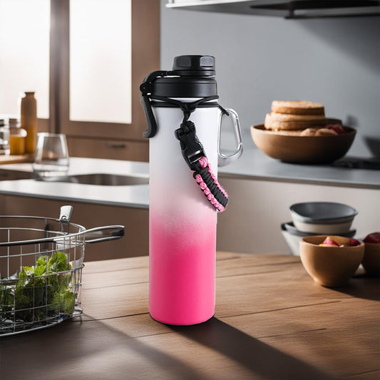 The Better Home 750ml Insulated Water Bottle, Stainless Steel, with Rope & Carabiner, 18 hrs Hot, for Gym, Kids, Office, Boys & Girls, Pink-White.