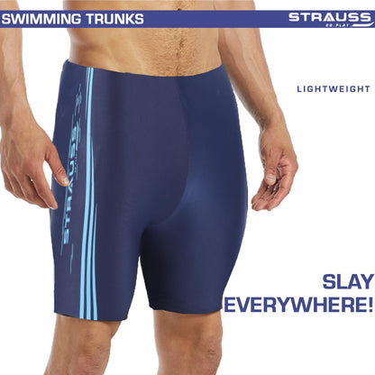 STRAUSS Men's Swimming Shorts, Size S, Blue Lines. Ideal for Gym, Running, Cycling, Swimming, Basketball, Cricket, Yoga, Football, Tennis, Badminton.