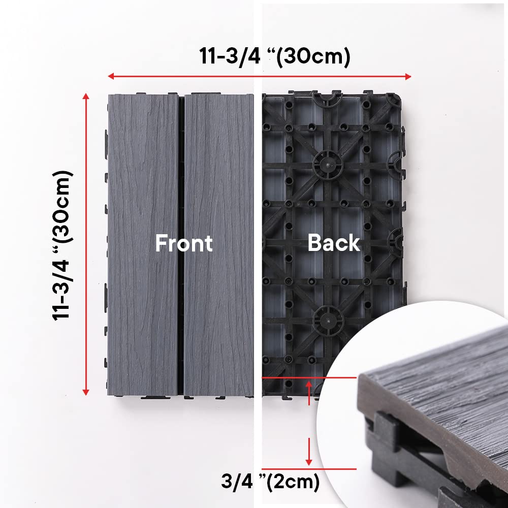 Cheston Interlocking Tiles I Wooden Floor Sheets I Interlocking Tiles for IndoorOutdoor I Weather  Water Resistant I Flooring Solution I 12 X 12 Deck Tiles Set of 8 Dusk Grey