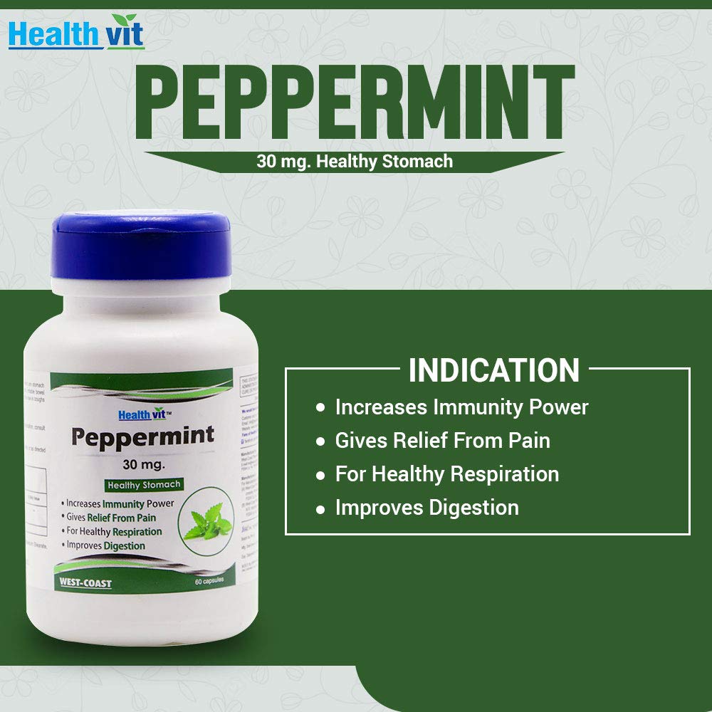 Healthvit Peppermint 30mg, 60 Capsules: Stomach cleanser, immunity booster, pain relief, aids migraine & digestion.