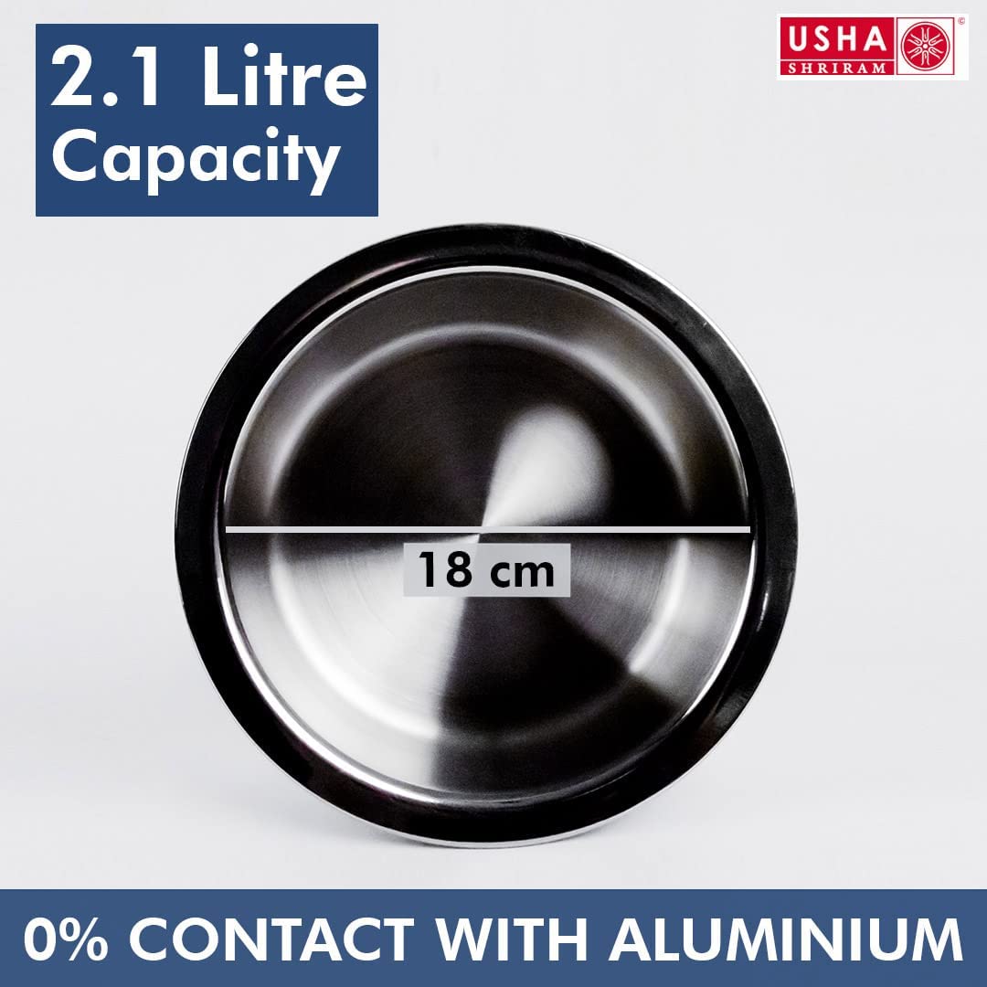 USHA SHRIRAM Triply Stainless Steel Sauce Pan with Lid, Induction Cookware, Easy Grip Handles, 1.4L & 2.1L