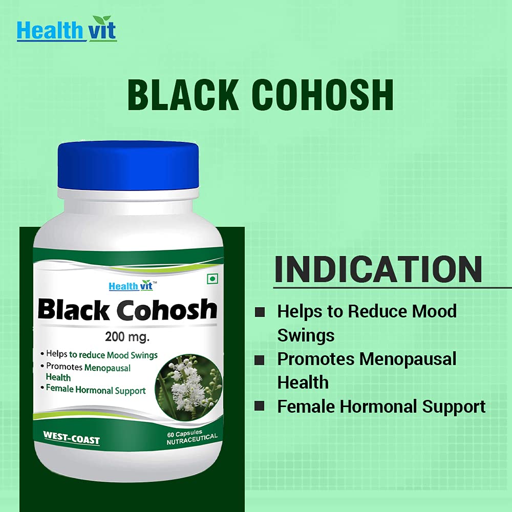 Healthvit Black Cohosh Root Extract 200mg For Women  Helps To Reduce Mood Swings  Promotes Menopausal Health  100 Natural And Vegan  60 Capsules