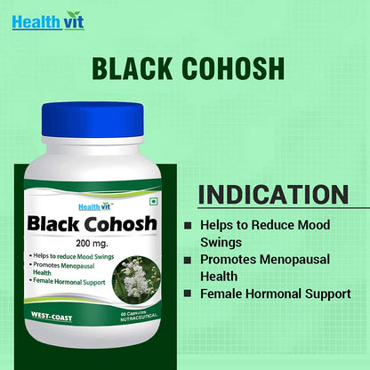 Healthvit Black Cohosh Root Extract 200mg For Women  Helps To Reduce Mood Swings  Promotes Menopausal Health  100 Natural And Vegan  60 Capsules