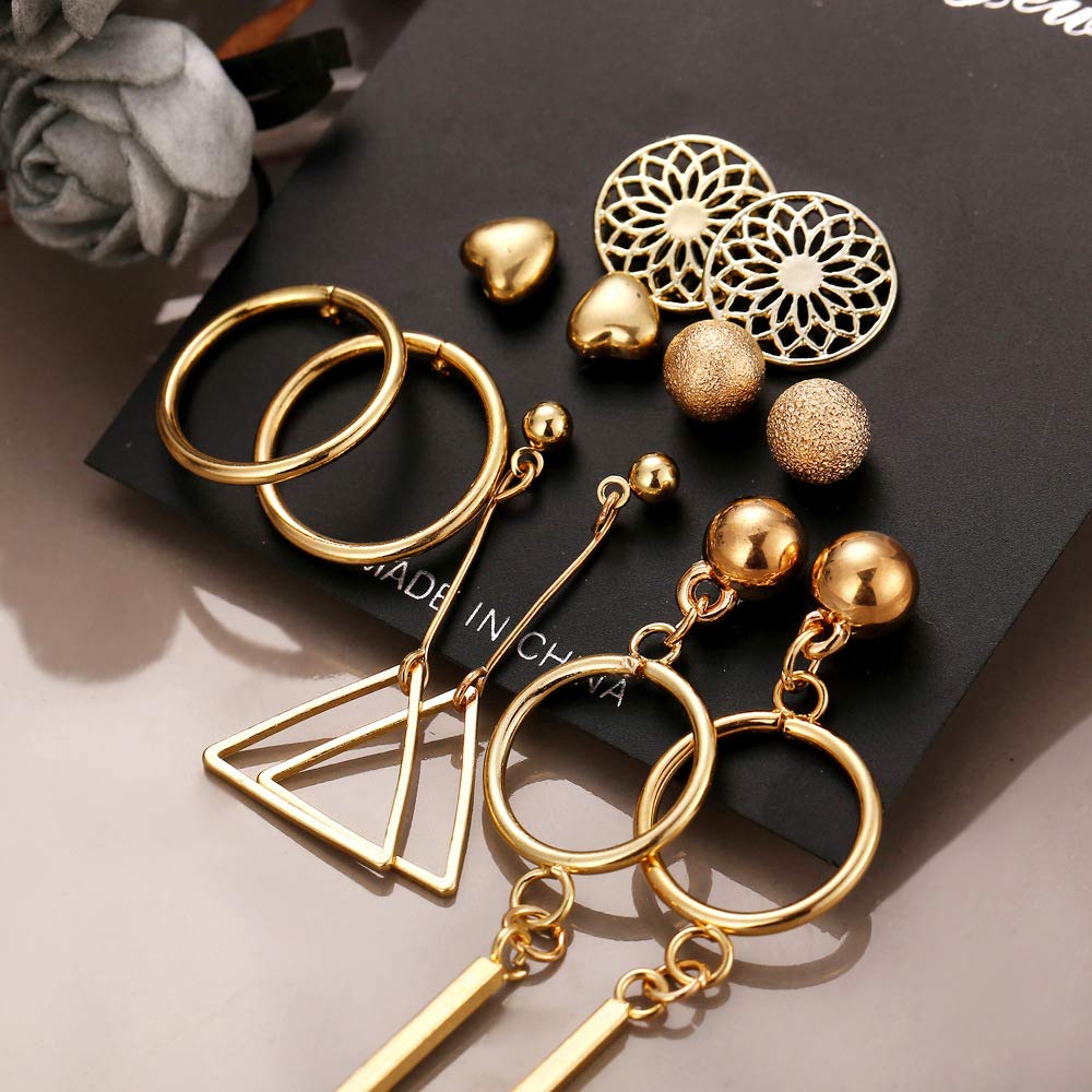 Yellow Chimes 6 and 9 Pairs Assorted Multiple Stud Earrings Big Hoop Tassel Drop Pearl Earrings for Women and Girls Trandy combo