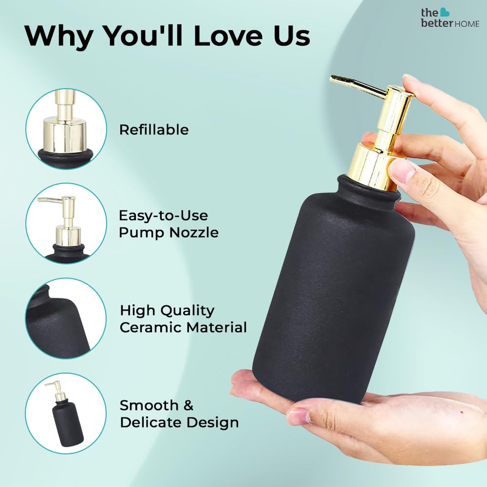 The Better Home 400ml Ceramic Dispenser Bottle Set of 2 - Ideal for Shampoo, Hand Wash, Sanitizer, Lotion, and more.