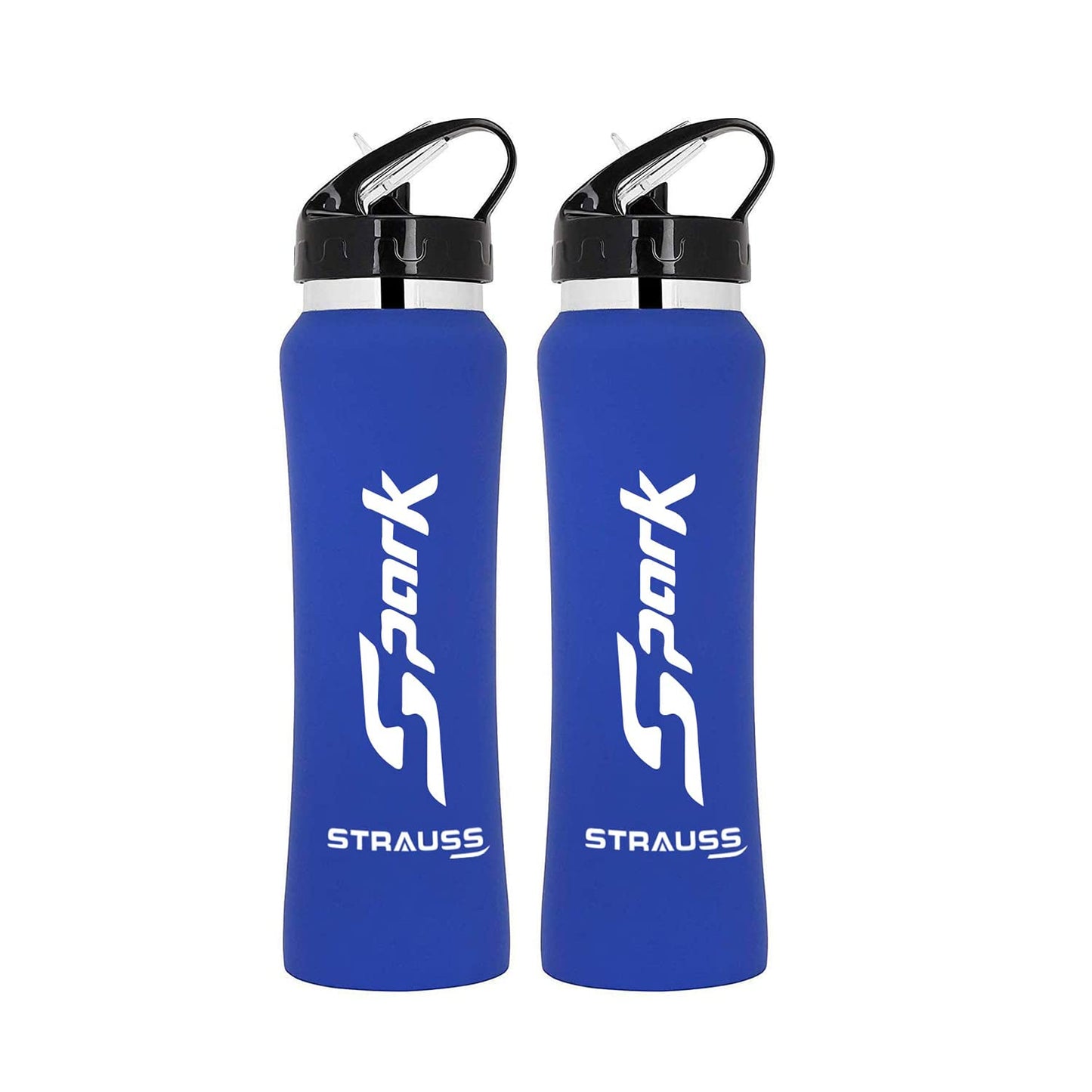 STRAUSS Spark Stainless-Steel Bottle Rubber Finish 750 ml Blue Pack of 2