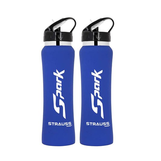 STRAUSS Spark Stainless-Steel Bottle Rubber Finish 750 ml Blue Pack of 2