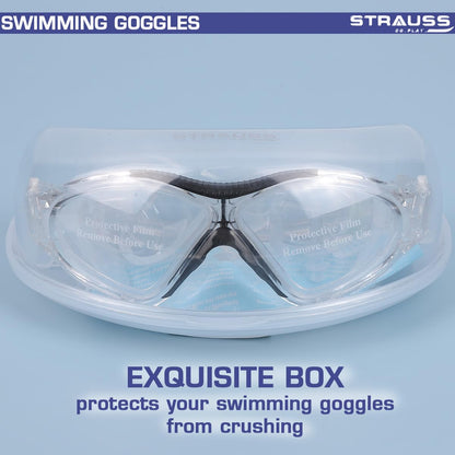 STRAUSS Swimming Goggles  Anti Fog  UV Protection  Swimming Goggles for Kids Adults  Fully Adjustable Swimming Goggles with A Case CoverBlack