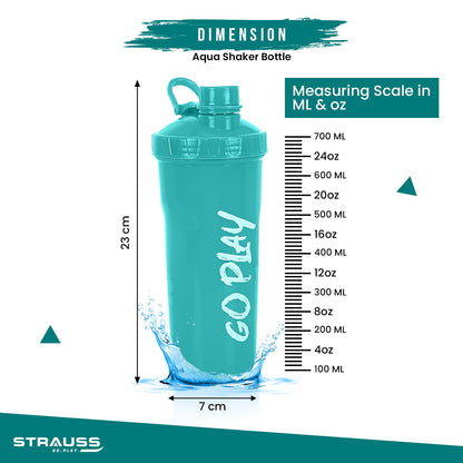 STRAUSS Aqua Shaker Bottle, 700ml, BPA-Free, Leakproof, Ideal for Protein Shakes, Smoothies, Pre/Post Workout, Men & Women, Aqua Green