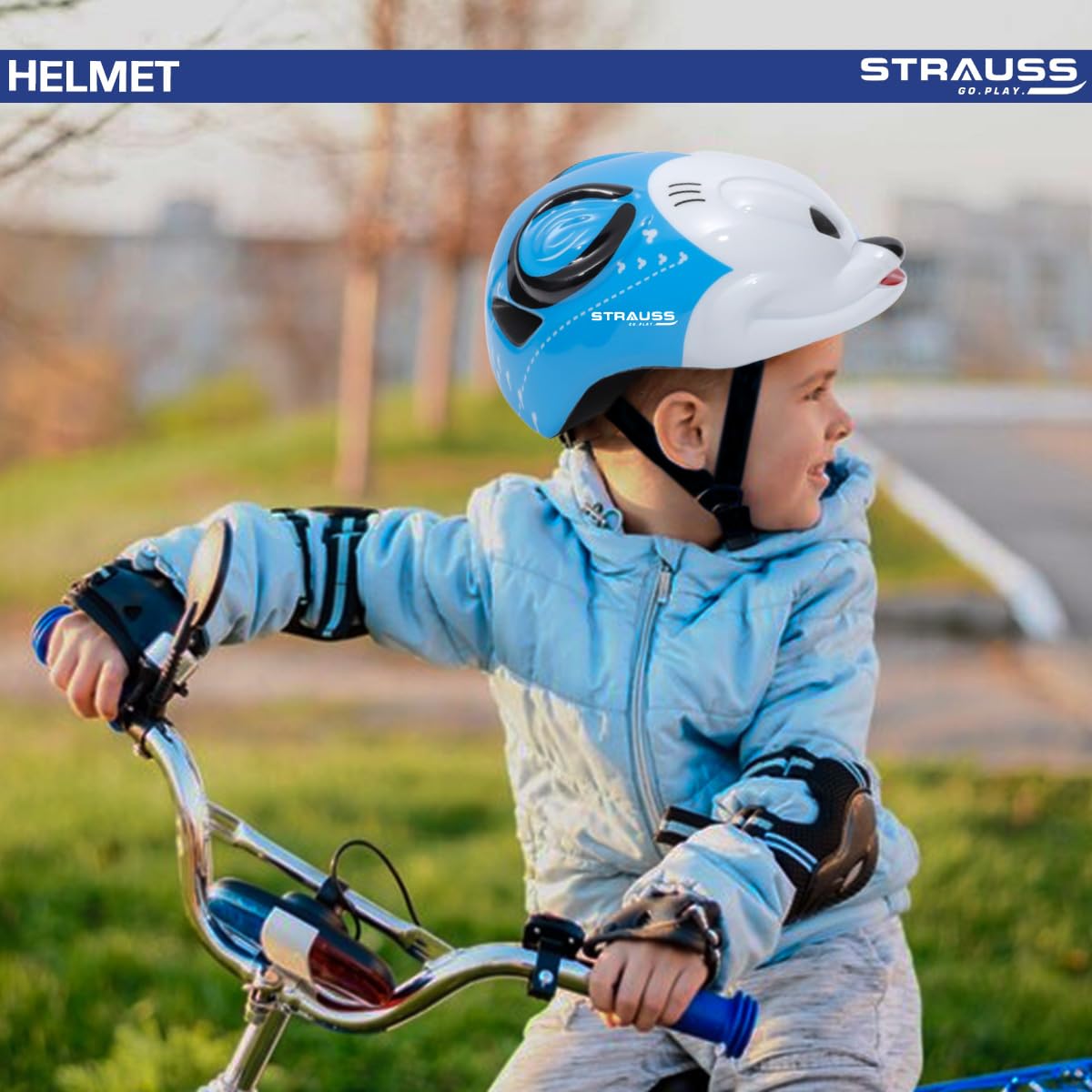 Strauss Kids Cycling Helmet, Lightweight, Superior Ventilation, Adjustable Size, Multisport for Cycling, Skating, Skateboarding, Blue.