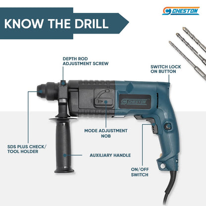 Cheston 20mm 500W Rotary Hammer, 3 drill bits, case, 600W Electric Air Blower, 80 mph, 3.0m³/min Dust Cleaner for Floor, AC, Computer, Car.