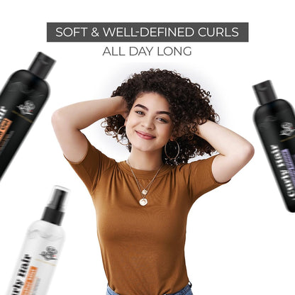 Curly Hair Plumping Primer Gel & Refresher Mist Set by Savio John Pereira, Pack of 3 for Frizzy and Curly Hair