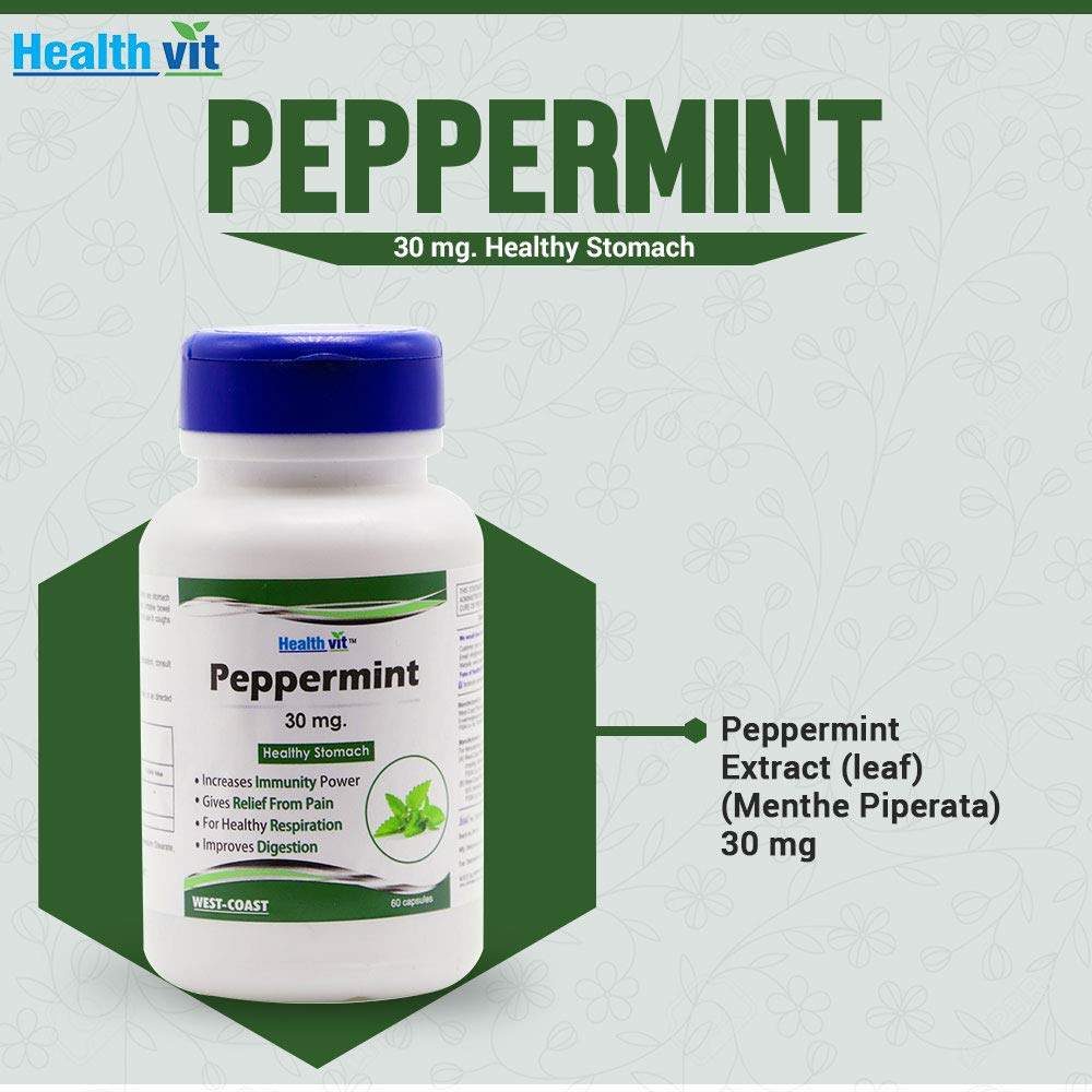 Healthvit Peppermint 30mg, 60 Capsules: Stomach cleanser, immunity booster, pain relief, aids migraine & digestion.