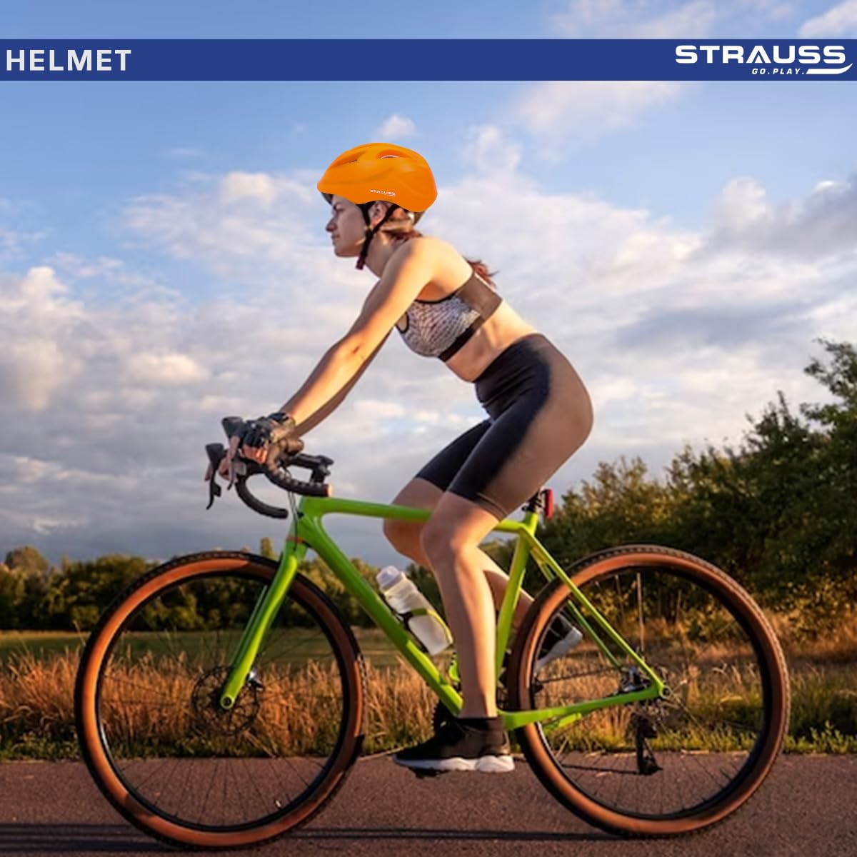 Strauss GlideX Cycling Helmet, Lightweight, Superior Ventilation, EPS Foam Lining, for Adults & Kids, Orange.