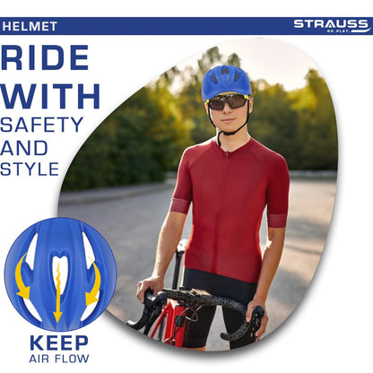 Strauss GlideX Cycling Helmet, Lightweight, Superior Ventilation, EPS Foam Lining, for Adults & Kids, Blue.