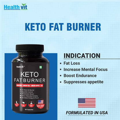 Healthvit Keto Fat Burner With Garcinia Green Tea Green Coffee CLA Pack of 60 Capsules