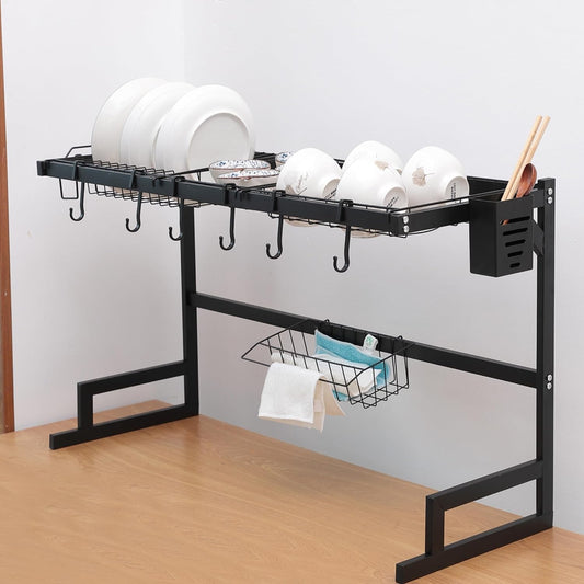 Plantex Dish Drying RackStorage Rack for Kitchen CounterDrainboard  Cutting Board HolderPremium Utensils Basket Black