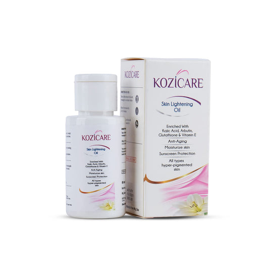 Kozicare Skin Lightening Fairness Oil with 1 Kojic Acid 1 Glutathione  Helps in Deep Cleaning Action  Reduces Hyperpigmentation  Provides Younger Skin - 60ml Pack of 2
