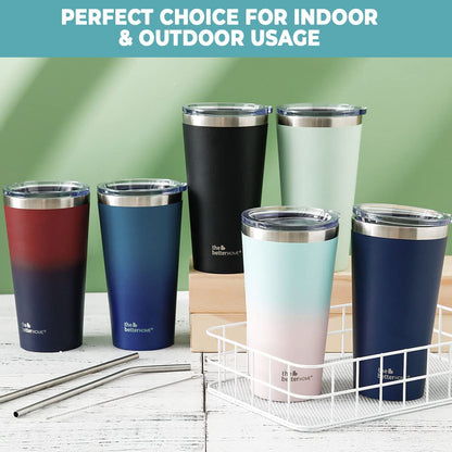 The Better Home 450ml Insulated Coffee Tumbler, 304 Stainless Steel, Leakproof, 6 hrs hot/cold, with Lid & Straw, Perfect for Travel, Home, Office, Blue.