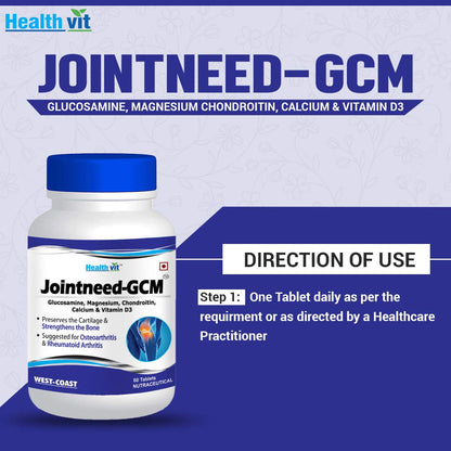 Healthvit Jointneed-GCM: Glucosamine, Magnesium, Chondroitin, Calcium, Vitamin D for Bone & Muscle Health, Joint Support - 60 Tablets