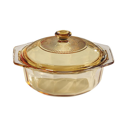 The Better Home Zest Series 1.1L Borosilicate Glass Casserole with Lid, Microwave & Dishwasher Safe, Housewarming Gift, Amber.