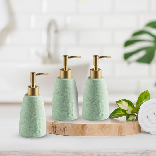 The Better Home 320ml Green Ceramic Dispenser Set of 3 for Kitchen, Wash-Basin, Bathroom; Ideal for Shampoo, Hand Wash, Sanitizer, Lotion.