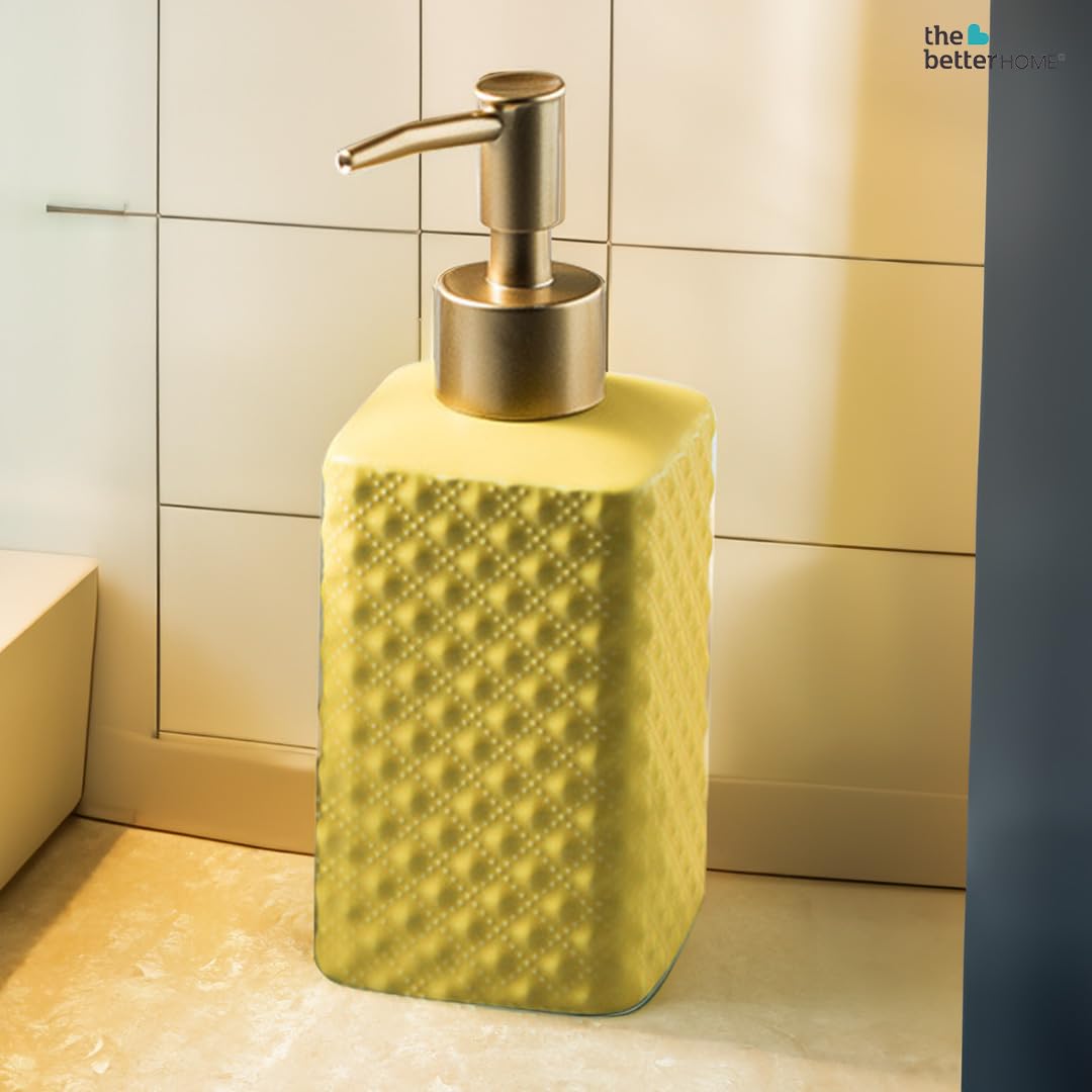 The Better Home 350ml Soap Dispenser Bottle - Yellow Set of 3 Ceramic Liquid Pump Dispenser for Kitchen Wash-Basin and Bathroom