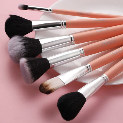 Prolixr Professional Face Makeup Brush Set with Pink Pouch - Foundation, Contour, Blush, Concealer - Vegan, Cruelty-Free - 6 Pieces