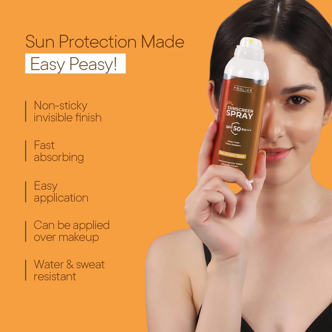 Prolixr Oil Free Sunscreen Spray SPF 50 PA UVA/UVB, Matte, Lightweight, Non-Greasy, No White Cast, Water Resistant, 100ml, for All Skin Types.