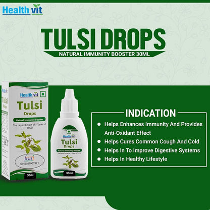 Healthvit Tulsi Drops - Concentrated Extract of 5 Rare Tulsi for Natural Immunity Boosting Anti-Oxidant Effect Oral Health Digestion Cough and Cold Relief - 30ml