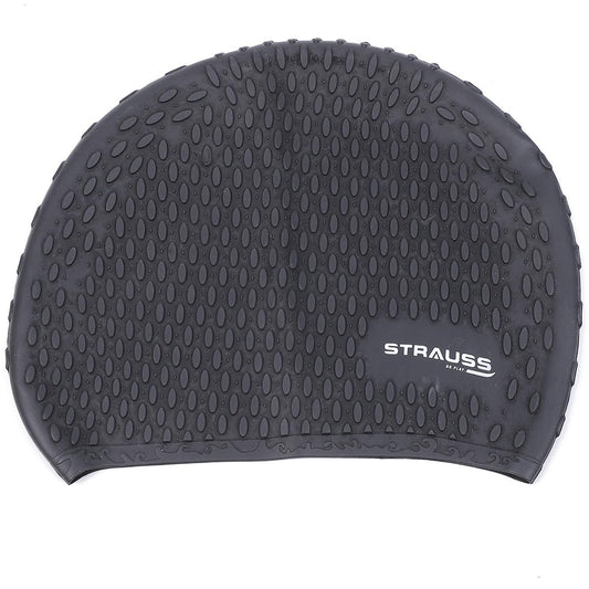 Strauss Swim Cap: Keeps hair clean, ear protector, breathable, waterproof, for kids, boys, girls, long/short hair, black.