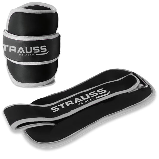 Strauss Adjustable Ankle/Wrist Weights 1.5 KG x 2 for Walking, Running, Jogging, Cycling, Gym, Strength Training. Easy to Use. Grey.