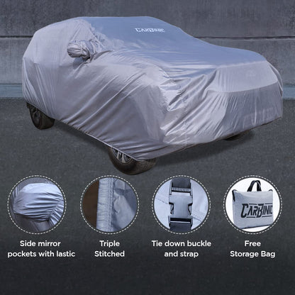 CARBINIC Car Body Cover for Tata Altroz 2020: Water Resistant, UV Protection, Scratchproof, Dustproof, All-Weather, Mirror Pocket, Antenna, Grey.