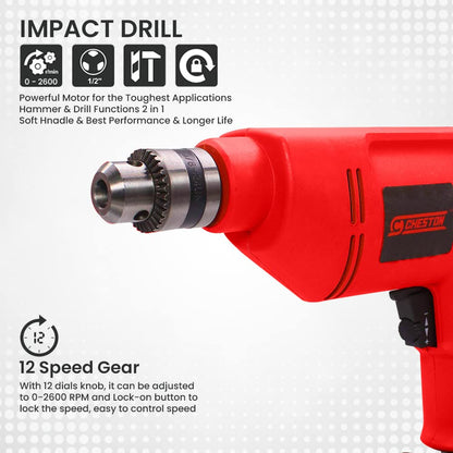 Cheston 10mm Powerful Drill Machine for Wall Metal Wood Drilling with 5 pcs Wall bits and 13 HSS bits