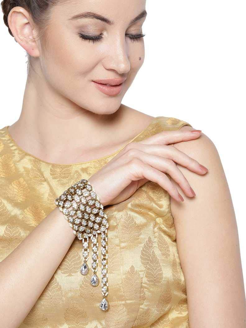 Yellow Chimes Bracelet for Women Gold Plated Studded Crystal Ethnic Adjustable Dangling Bracelet for Women  Girls