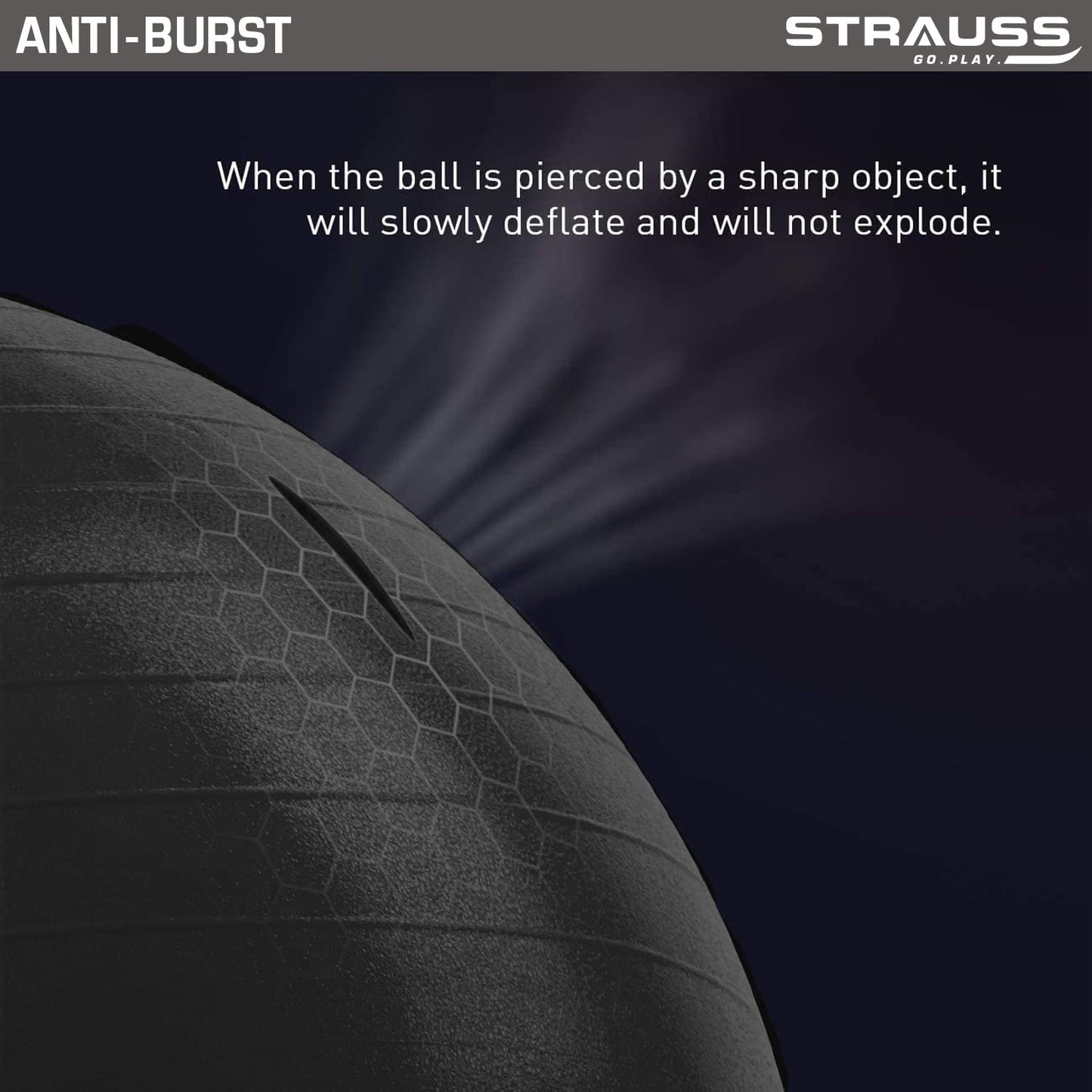 STRAUSS 75cm Anti-Burst Gym Ball with Free Foot Pump for Exercise, Yoga, Pregnancy, Balance, Stability - Black