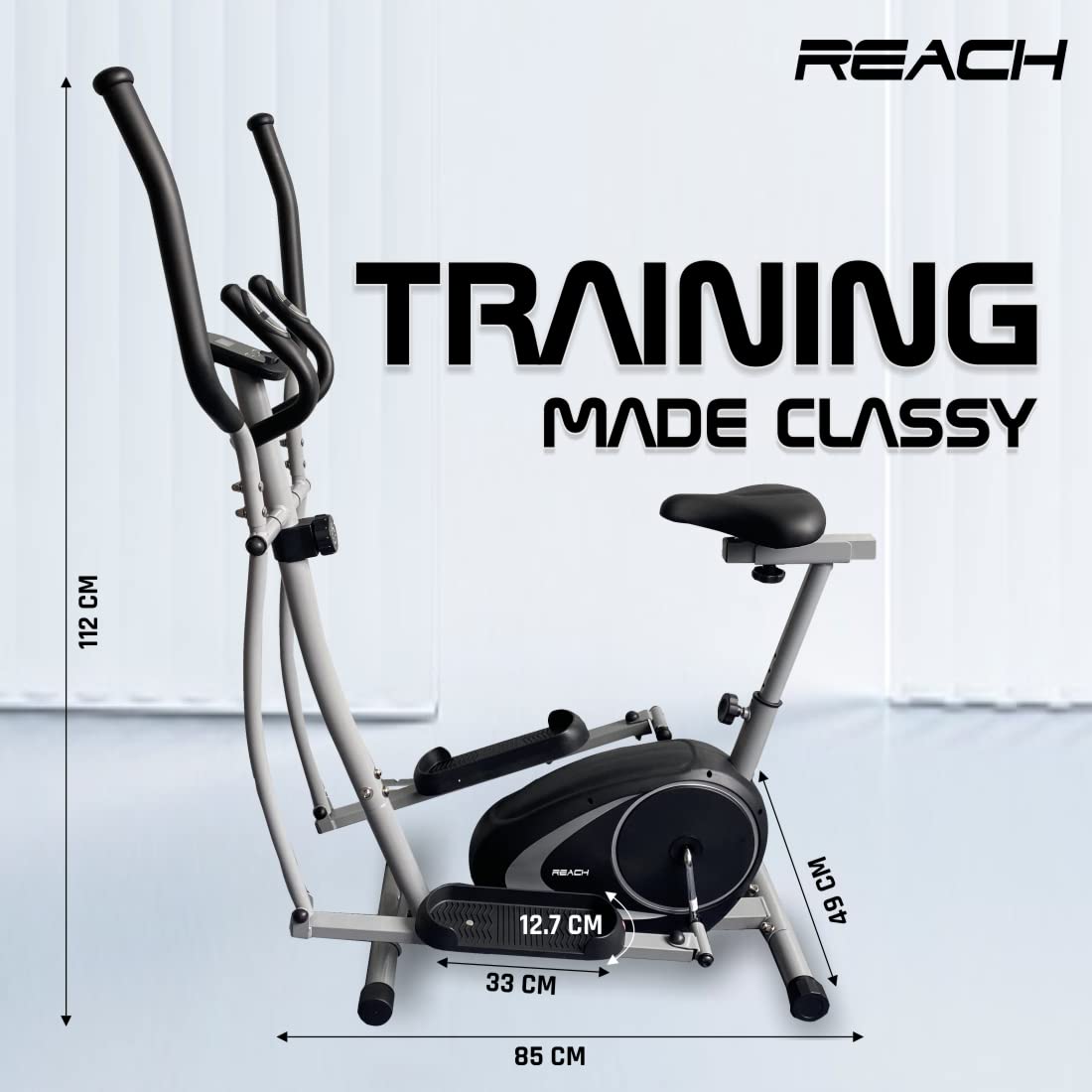 Reach C-200 Elliptical Cross Trainer, 4 Kg Flywheel, 8 Level Resistance, LCD Display, Health Tracker, 12 Months Warranty.