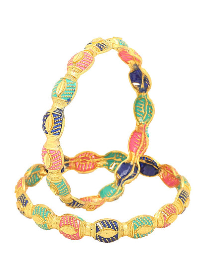 Yellow Chimes Bangles for Women Oval Shaped Meenakari Touch Traditional Bangles for Women and Girls