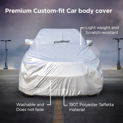 CARBINIC Car Body Cover for MG Astor 2021: Water Resistant, UV Protection, Scratchproof, Dustproof, All-Weather, Mirror Pocket, Antenna, Silver.