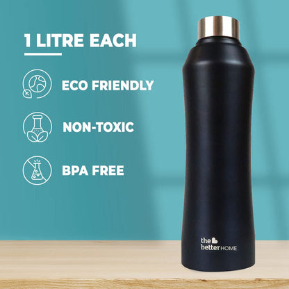 The Better Home Steel Water Bottle 5Pcs-1L, Leak-Proof, BPA-Free, for Kids, School, Gym, Office, Aesthetic.