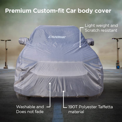 CARBINIC Car Body Cover for Tata Altroz 2020: Water Resistant, UV Protection, Scratchproof, Dustproof, All-Weather, Mirror Pocket, Antenna, Grey.