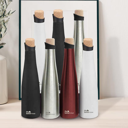 The Better Home 500ml Insulated Stainless Steel Water Bottle, 18 Hours Insulation, Cork Cap, BPA Free, Wine Colour, Leak Proof.