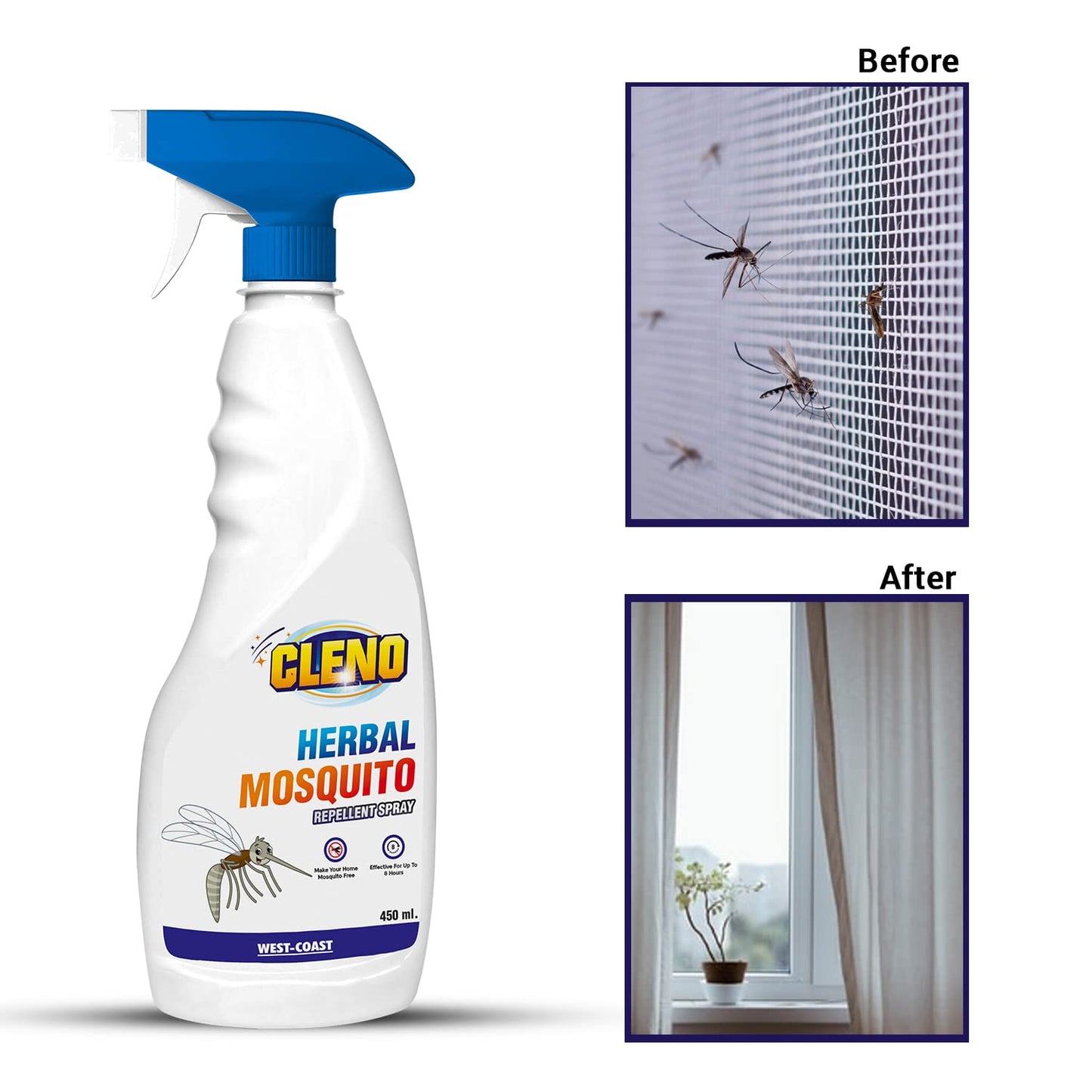 Cleno Herbal Mosquitoes Repellent Spray  Mosquitoes Room Spray  Completely Herbal  Mosquito Repellent Spray  Irritant-Free Chemical-Free Baby-Safe Skin-Safe  450ml Pack of 2 Ready to Use