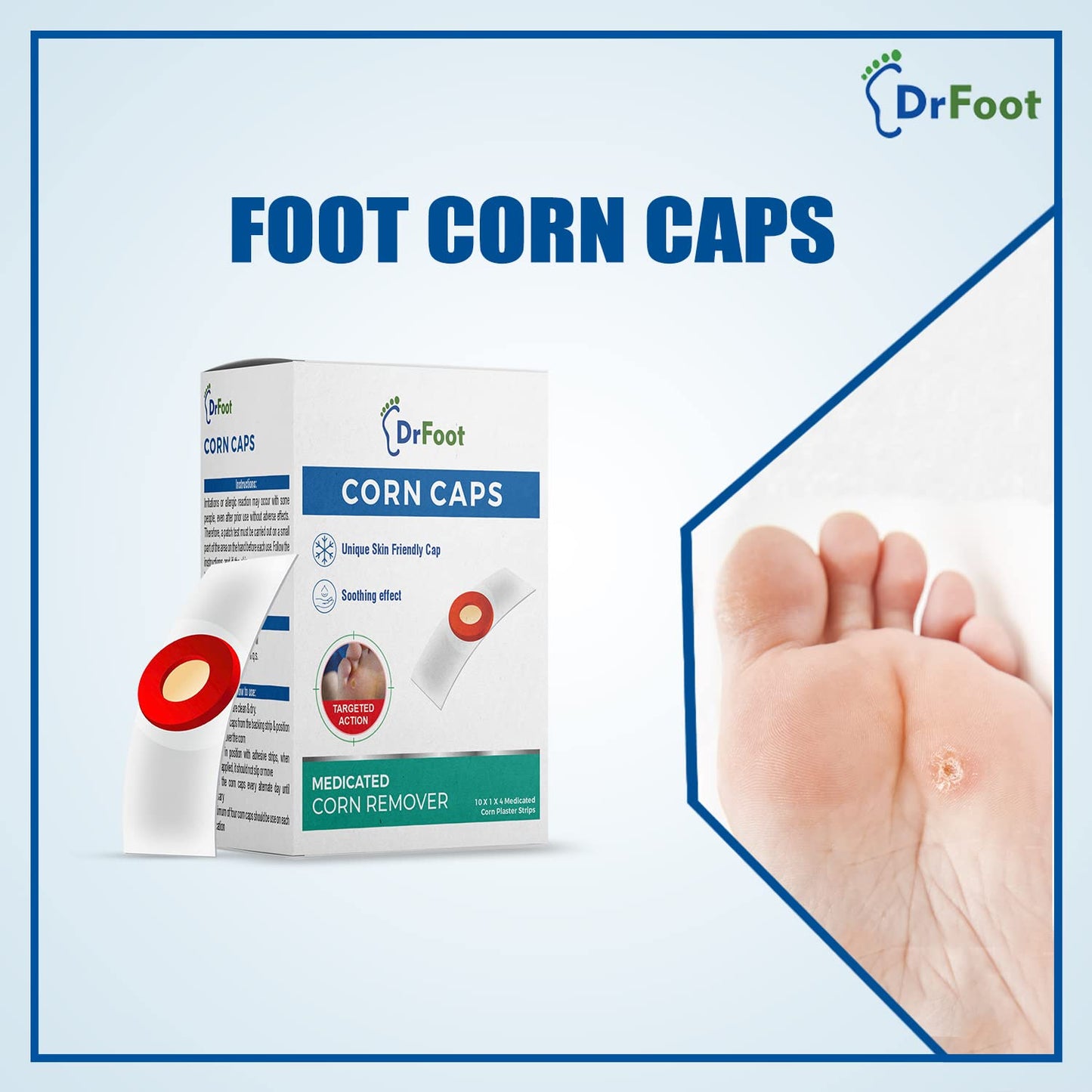 Dr foot Corn Caps 40 Strips Medicated Plaster Bandage Skin Friendly Cap Soothing Effect Helps for Fast Effective and Easy to Deep Foot Corn Remover  Easy to Remove