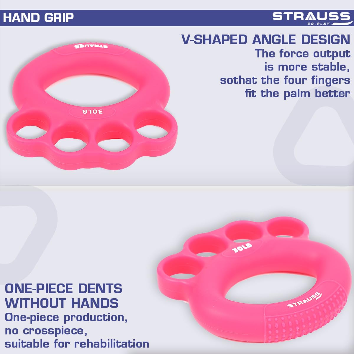 Strauss Adjustable Finger and Hand Exerciser  FingerPalm Gripper  Hand Strengthener for Carpal Tunnel Relief and Grip Strength for Men  Women Pink